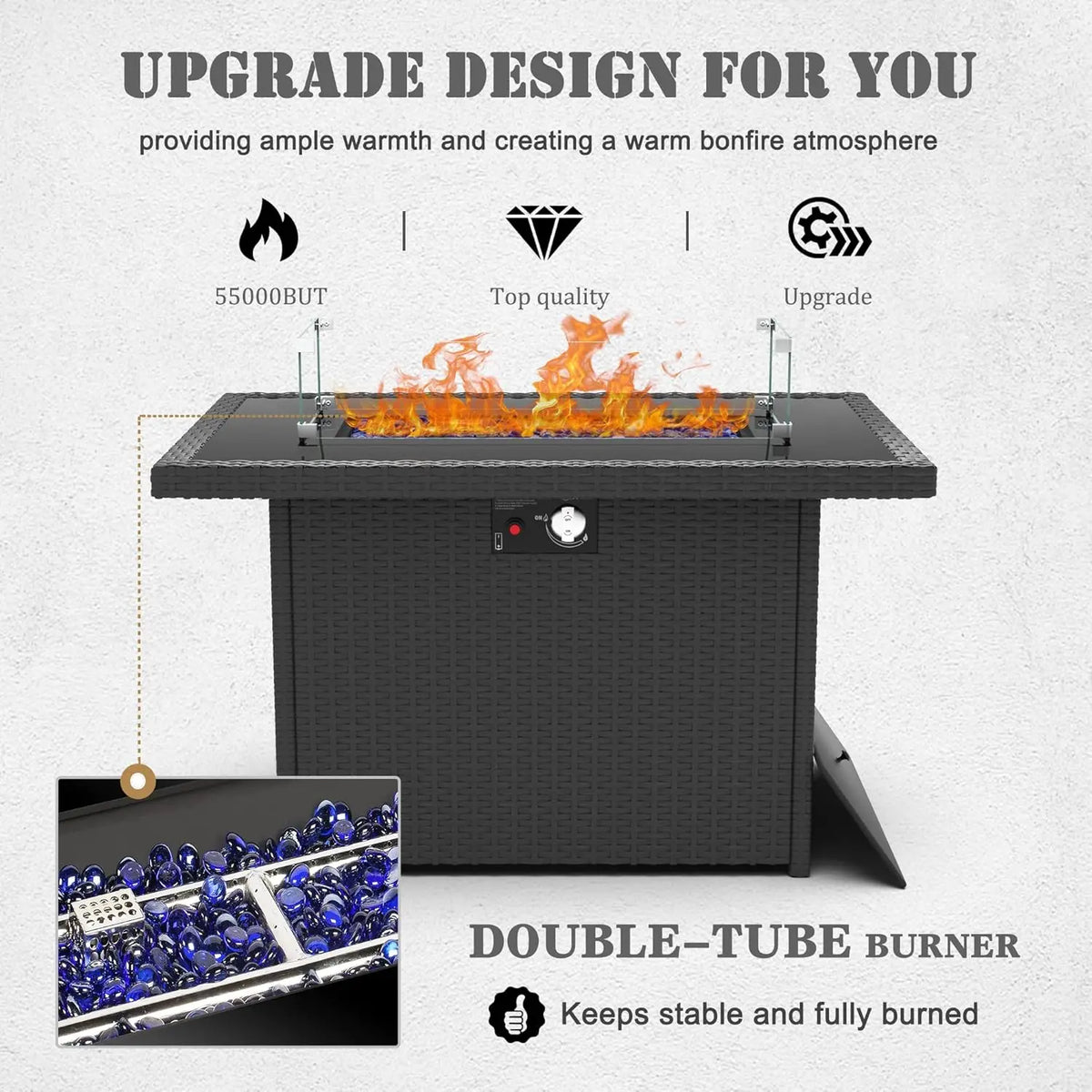 7 Pieces Patio Furniture Set with 44" Propane Gas Fire Pit Table, Outdoor Sectional Wicker Conversation Sofa Sets, Customized