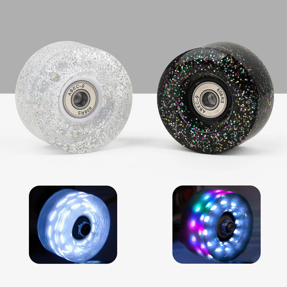 6 Lights Color Snowflake Flash Wheels Double Row Skates & Skateboards Universal Sequins Glow Wheels 62x33MM AMB315
