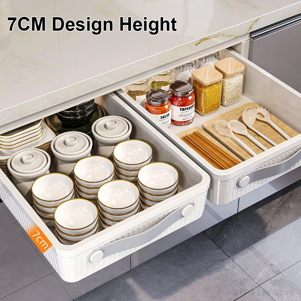 Pull Out Storage Tray Kitchen Sliding Cabinet Shelf with Slide Rails Drawer Spice Rack Bowl Dish Shelf Pantry Kitchen Organizer