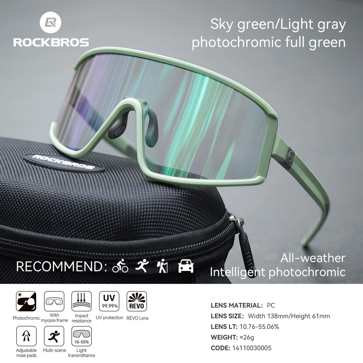 ROCKBROS Outdoor Cycling Sunglasses Polarized UV400 Driving Eyewear Bicycle Goggles Non-slip Anti-fog Photochromic Glasses