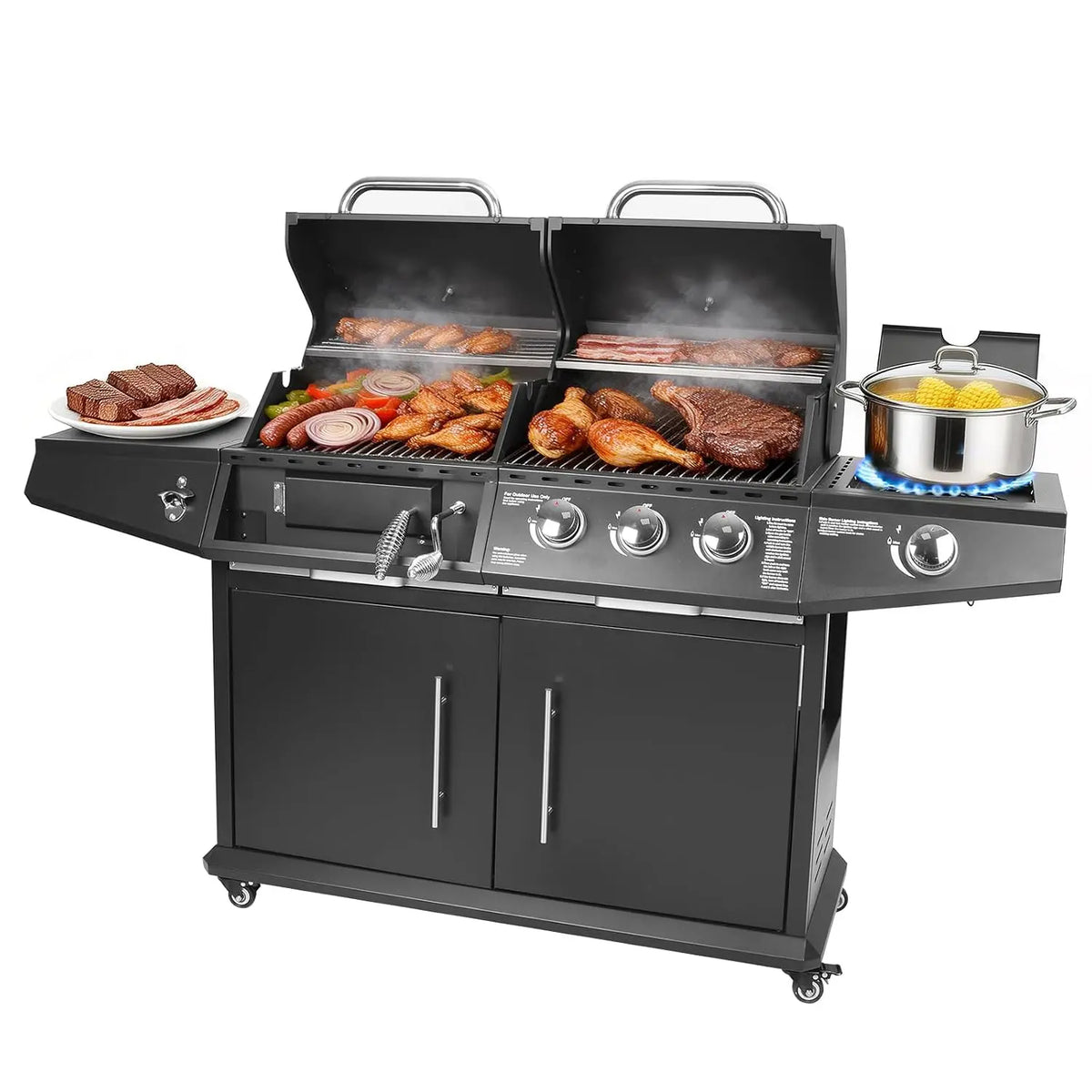 Redlife Gas & Charcoal Combo Grill with Side Burner, Custom
