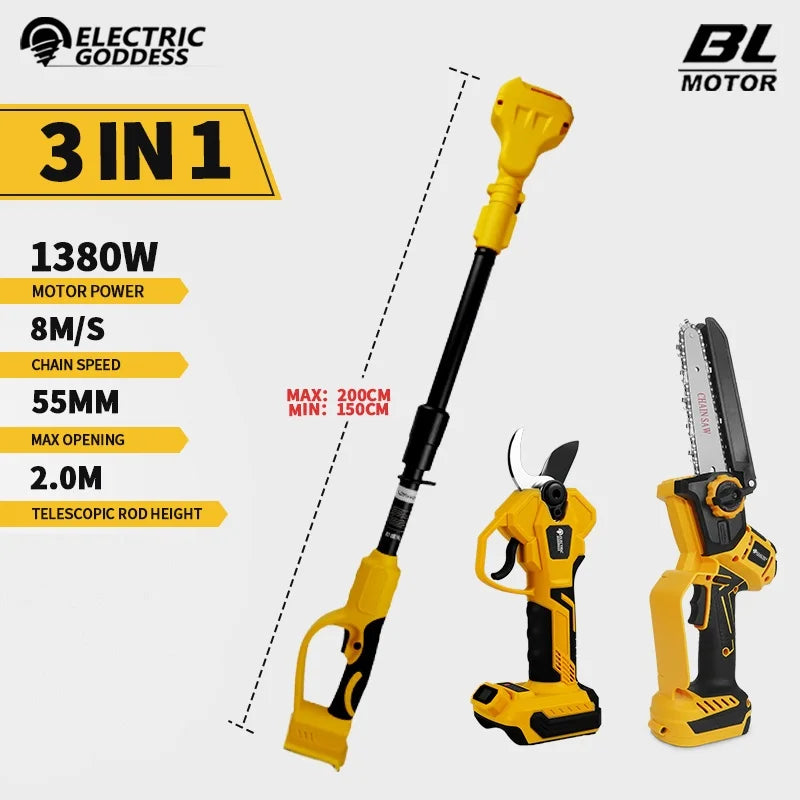 Brushless 6 Inch Electric Chainsaw Telescoping Pole Pruner High Branch Saw Garden Tree Pruning Tool For Dewalt 20V Battery Pin