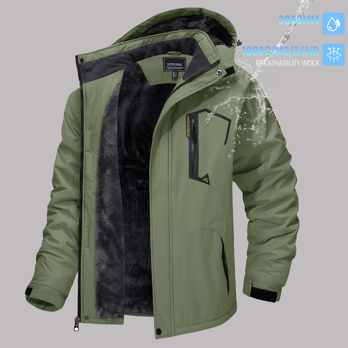 TACVASEN Men's Winter Ski Parka Jacket Waterproof Fleece Lined Insulated Thermal Snowboard Jacket Snow Coat with Detached Hood