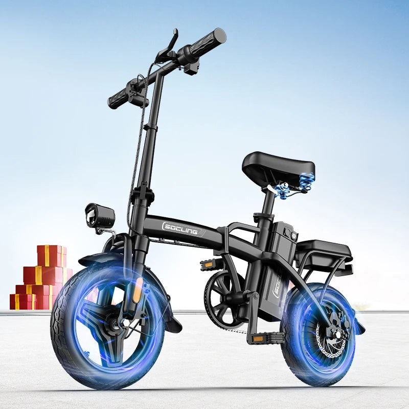 500W G11 Electric Bicycles Ebike E-Bike For Adults, 3-Riding Modes, 14' Foldable Ebike, With Charger And Battery, MAX Speed 19.9 MPH, Rear Disc Brakes, With A Basket And Lock, Durable And Lightweight Frame, All-Terrain Foldab