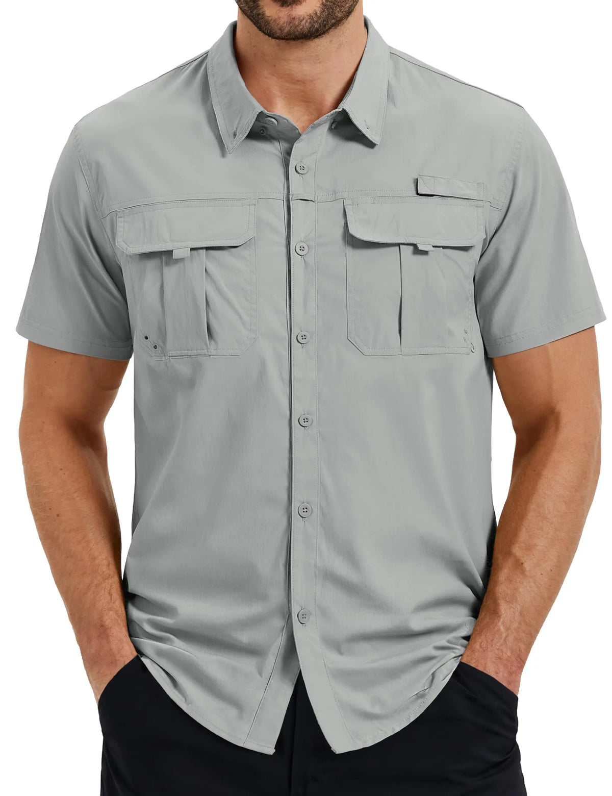 TACVASEN Men's UPF 50 Fishing Shirt Quick Dry Breathable Short Sleeve Tactical Shirt Button Down Sun Shirt for Work with Pockets