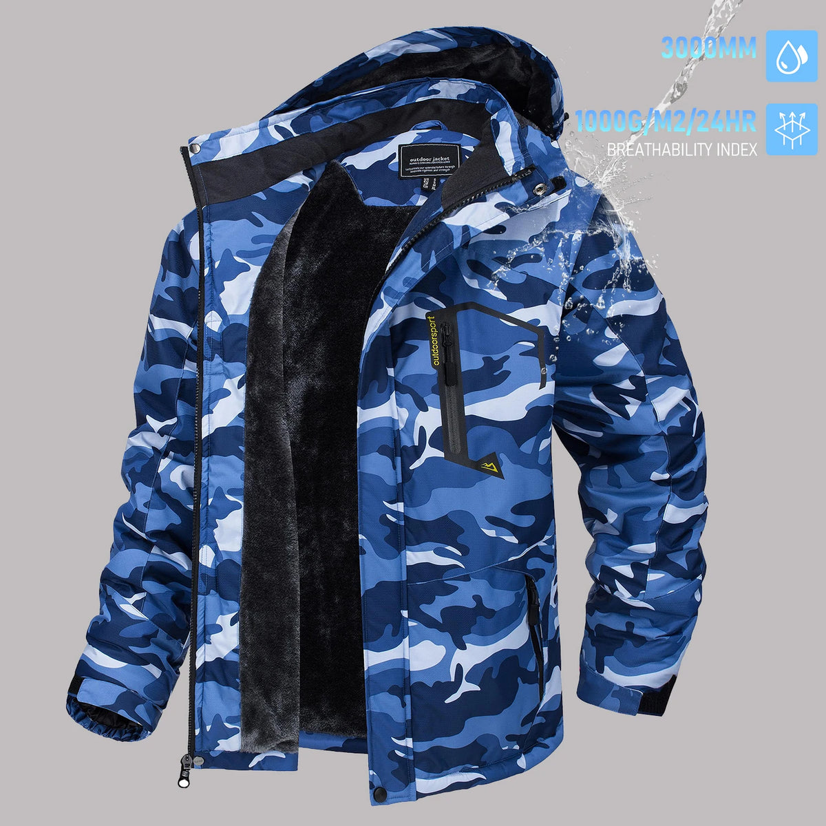 TACVASEN Men's Winter Ski Parka Jacket Waterproof Fleece Lined Insulated Thermal Snowboard Jacket Snow Coat with Detached Hood