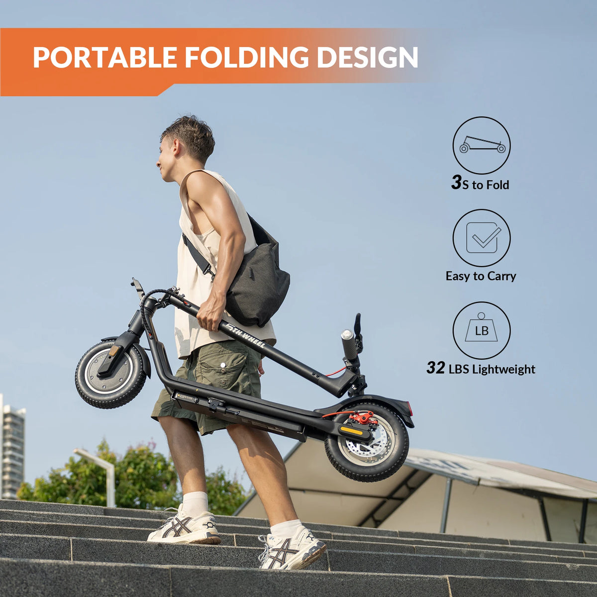 5TH WHEEL Electric Scooter, 350W Motor, 30km Range, 10*2.125" Solid Tires, Dual Brake, 25km/h, 36V 7.5AH, Foldable Commuter E-Scooter
