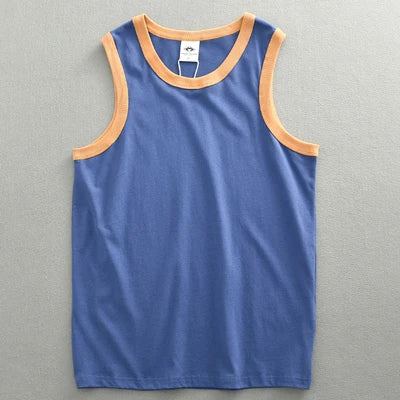 Summer New American Sleeveless O-neck Solid Color T-shirt Men's Fashion 100% Cotton Washed Casual Sports Fitness Basketball Vest