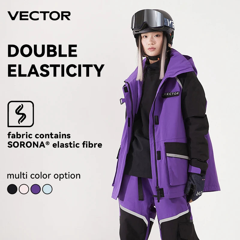 VECTOR Brand Men Women Ski Jacket Winter Warm Windproof Waterproof Ski Suit Outdoor Sports Snowboard Coat Splicing Double Plate