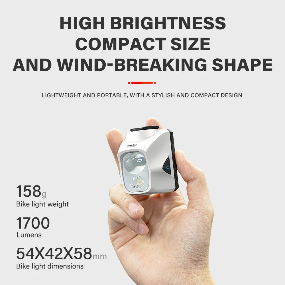 TOWILD DL1200S/DL1700 Bicycle Light With Cut-Off Line Beam1900LM Rechargeable Bike Front Light Power Bank Mtb Cycling Headlights