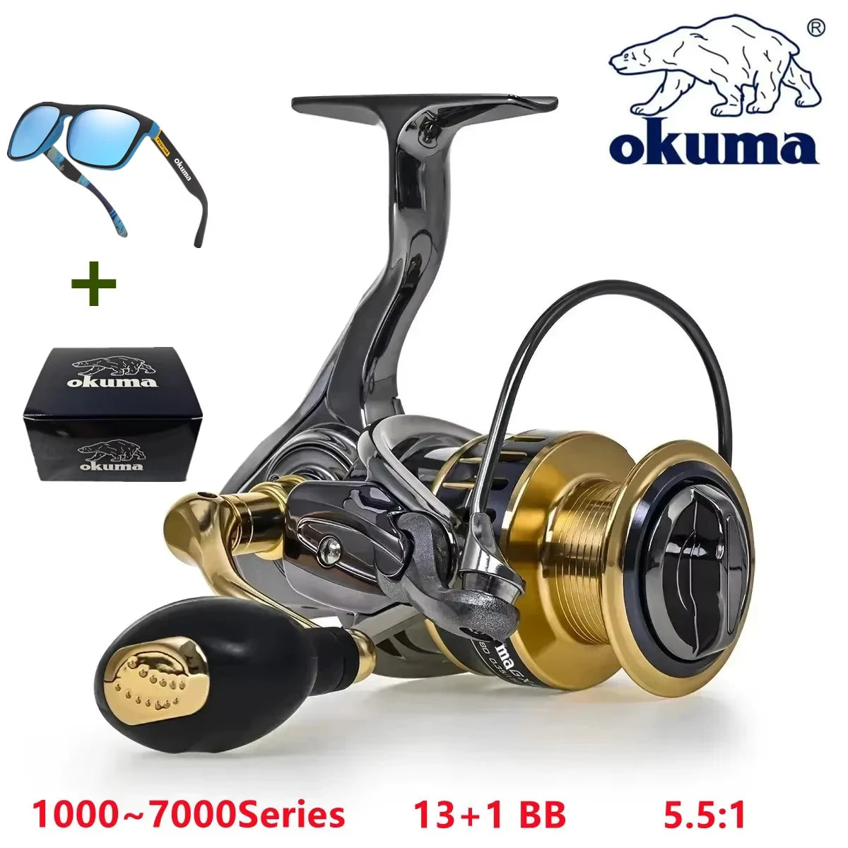 NEW Okuma Original All Metal Fishing Reel 13+1BB Power Spinning Wheel Fishing Coil Shallow Spool Suitable For All Waters
