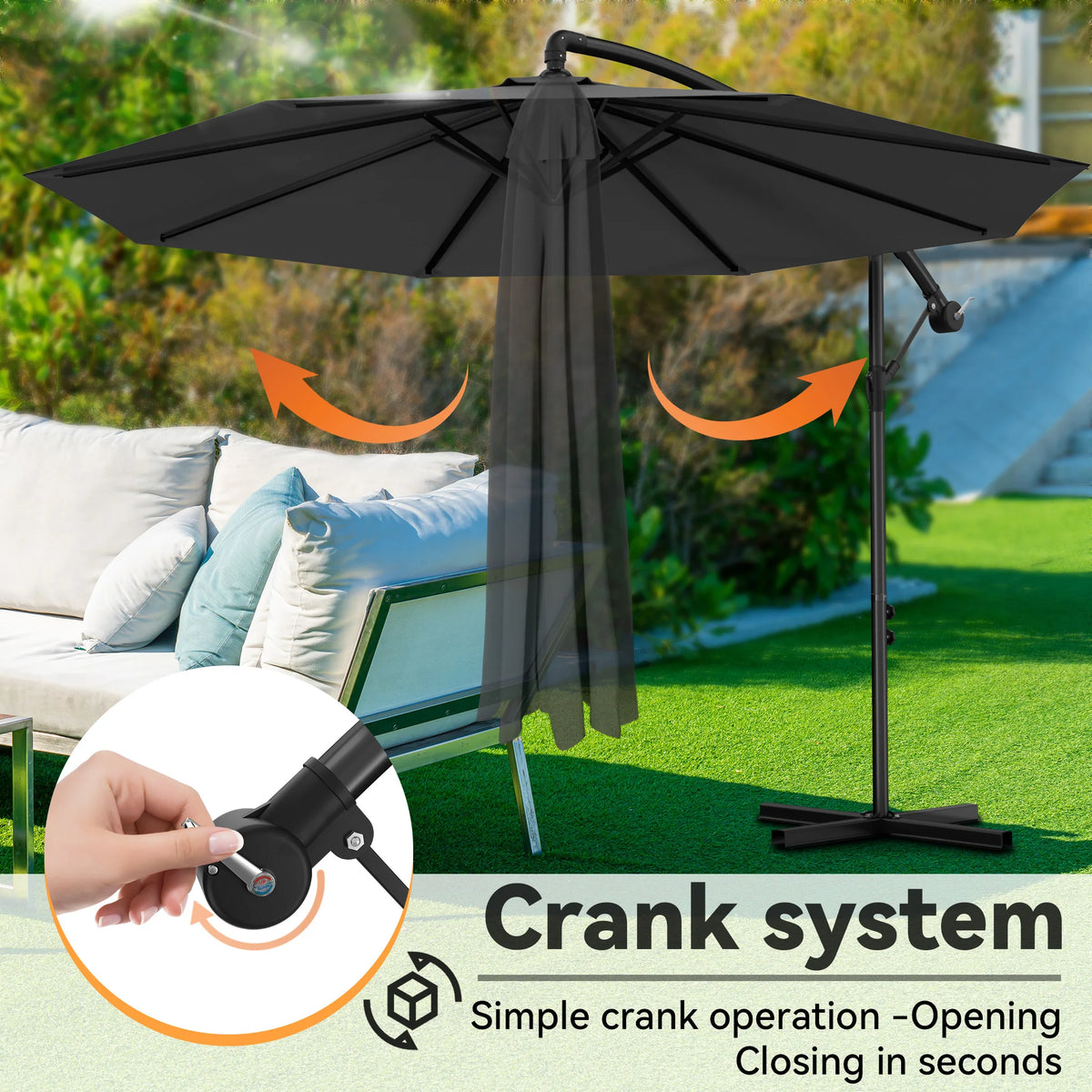 Ø300cm/Ø350cm Cantilever Parasol with Crank, Garden Parasol with Stable Cross Base, Outdoor Patio Umbrella UV-resistant & Sun Protection, Crank Parasol for Terrace Garden Pool